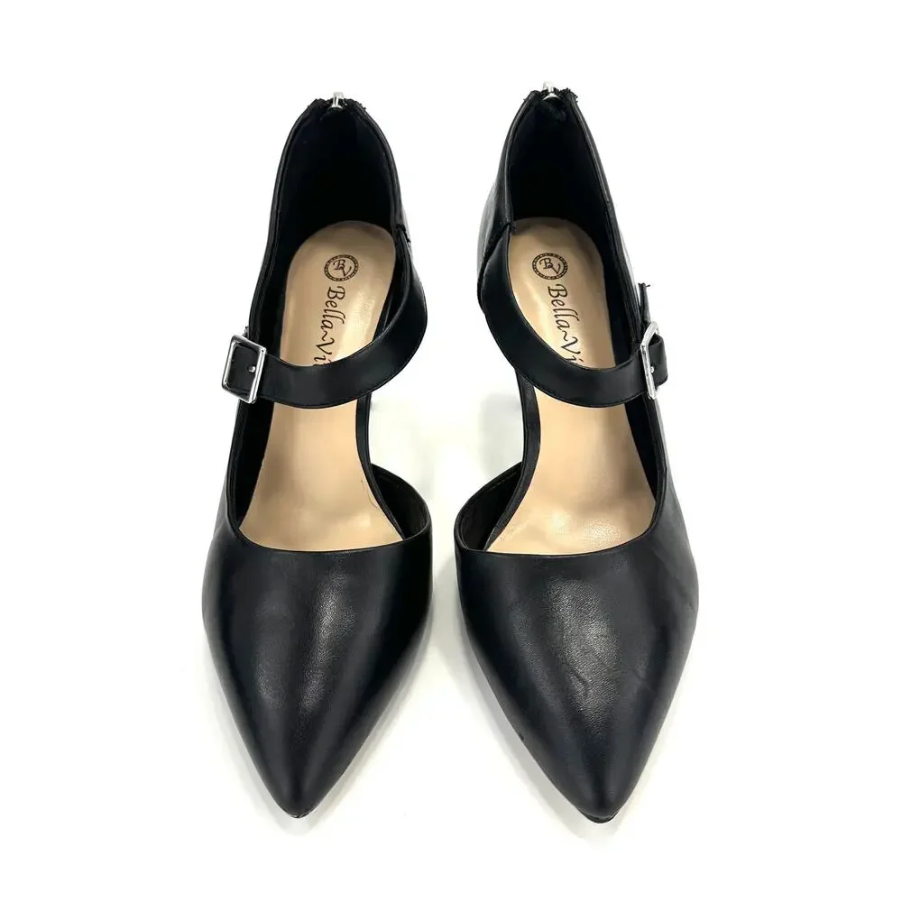 Bella Vita D'Orsay Pump Size 7.5WW Black Leather Stiletto Heel Padded Adjustable